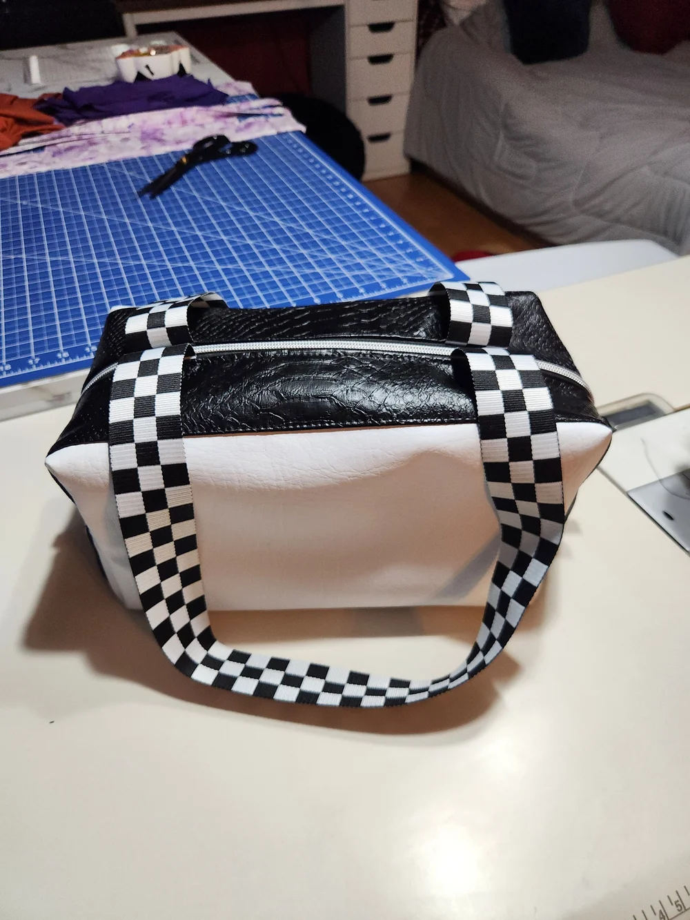 Black & White Checker Strap Cosmetic Bag